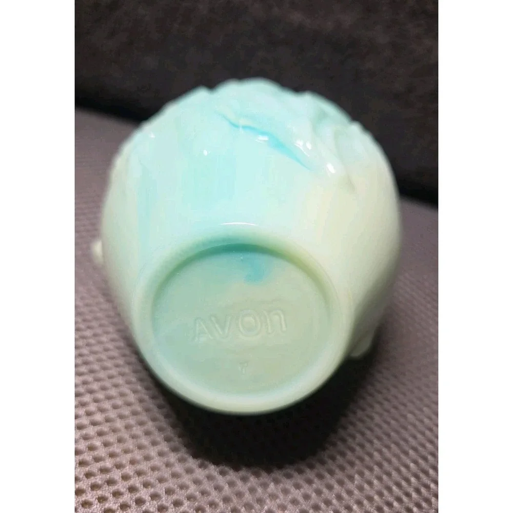 Vintage Avon Jadeite Green Swirl Milk Glass Rose Mini Bowl and Pitcher Set 1976